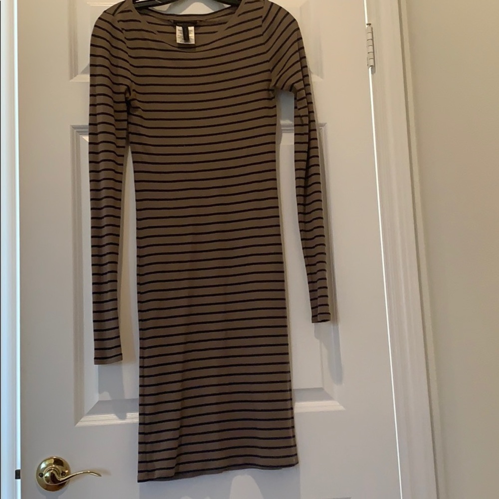 Brown with blue striped bcbg bodycon dress - M